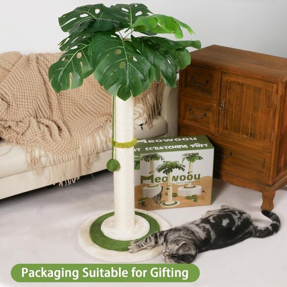 New 35in Monstera Cat Tree, Tall Sisal Post with Hanging Ball for Indoor Cats - Picture 4 of 6